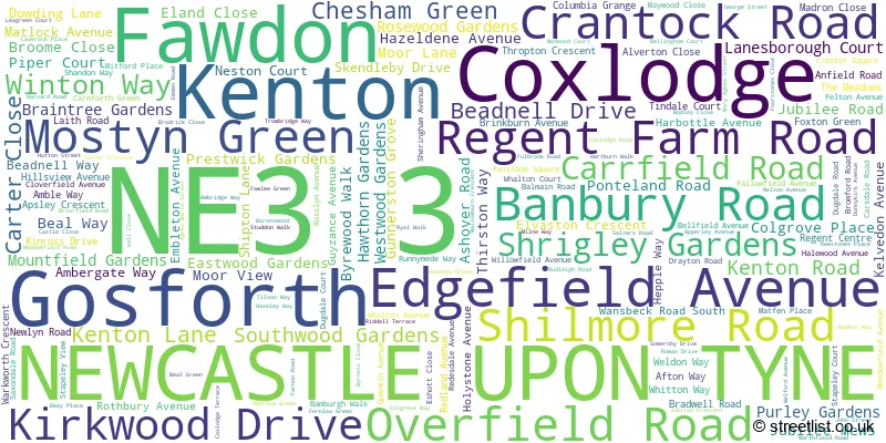 A word cloud for the NE3 3 postcode